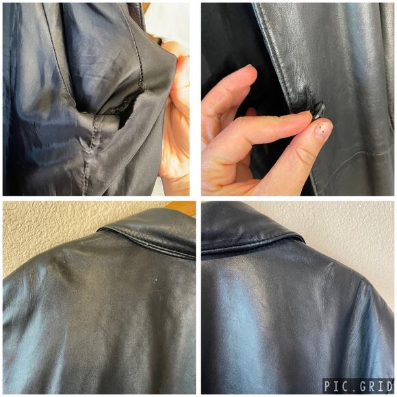 Avenue Soft Genuine Leather Black Collared Button Up Long Plus Size Jacket 22/24 - Picture 4 of 16